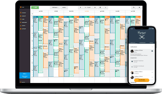 Slotti calendar displayed on a laptop and mobile device.