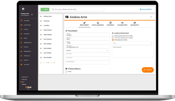 Slotti CRM displayed on a laptop screen.