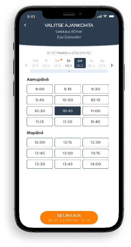 View of time selection on a Slotti booking page, displayed in a mobile device.